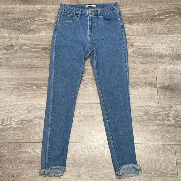 Levi’s 721 High Rise Skinny Denim Medium Wash Jeans Raw Hem 29 - Picture 7 of 15